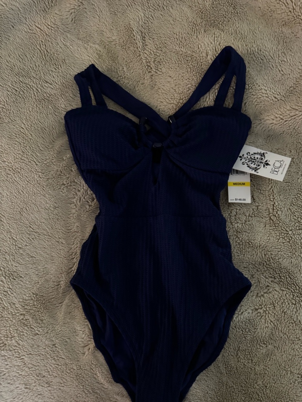 Becca Navy Textured One-Piece Swimsuit